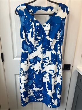 J. Peterman Blue and White Floral Midi Dress